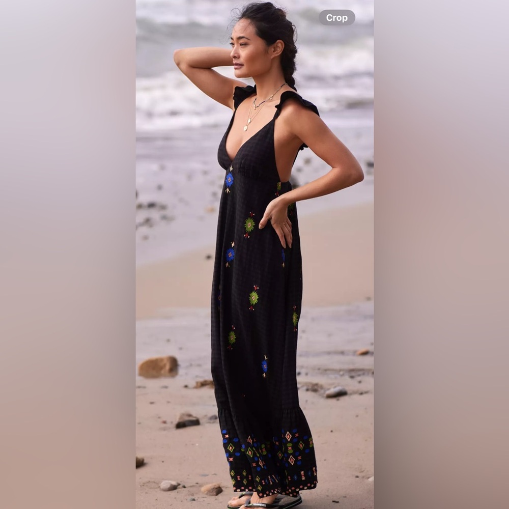 Anthropologie size S black embroidered maxi dress